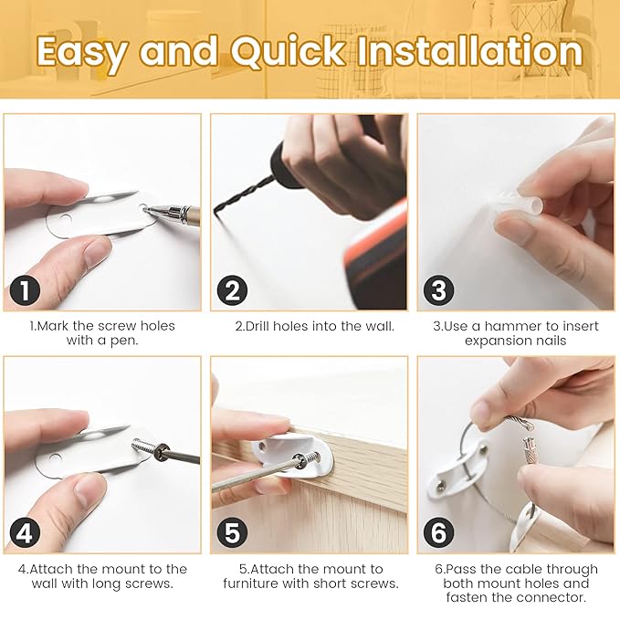 Booda Brand Furniture Anchors (10 Pack) for Baby Proofing, Furniture Straps Anti Tip Furniture Anchor Securing 400 lbs/Keep Baby Pet Safety from Falling Furniture, Metal White Earthquake Straps
