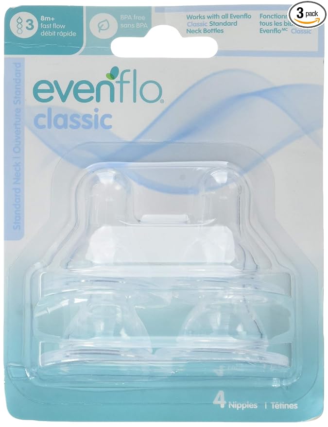 Evenflo Classic Bottle Nipples, 12 Count, Fast Flow