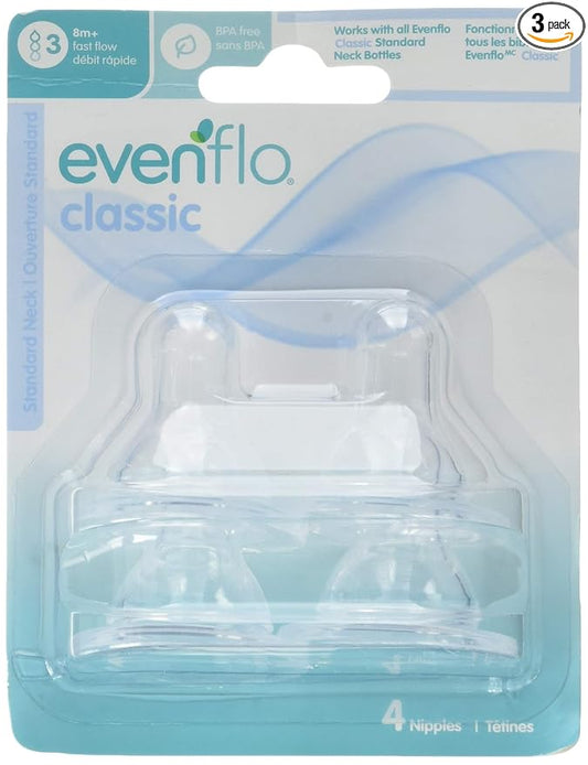 Evenflo Classic Bottle Nipples, 12 Count, Fast Flow