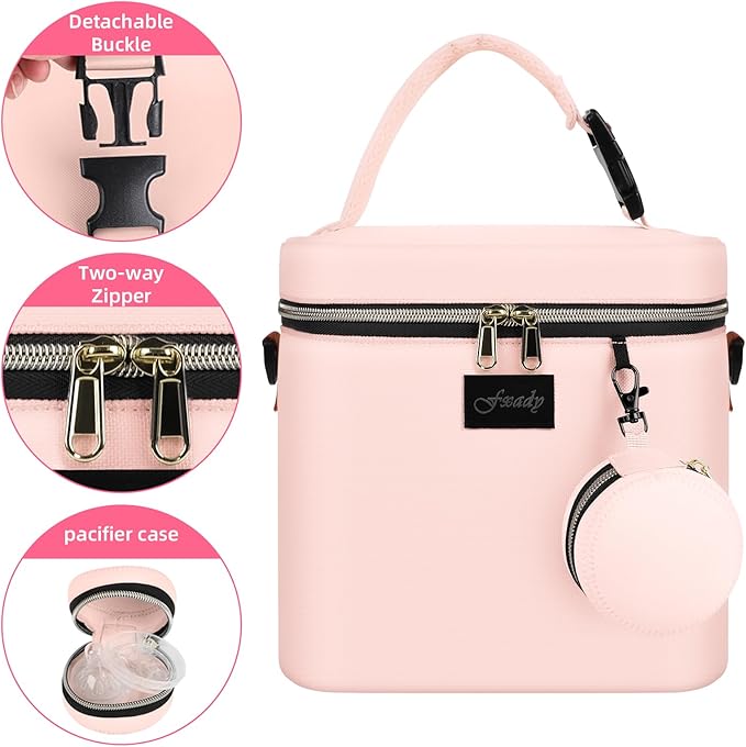 Breastmilk Cooler Bag with Ice Pack, Insulated Baby Bottle Tote Bag for 6 Bottles Up to 9 oz, Clip-On Pouch for Baby Essentials, Leakproof, Waterproof, Shoulder Strap for Nursing Moms
