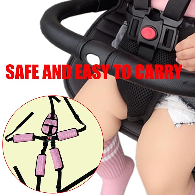 Universal 5 Point Harness Baby Chest Harness for High Chair/Stroller, Harness Belt with Baby Shoulder Strap and Crotch Harness Pads, Adjustable Harness Chest Harness Stroller for Child/Kid Seat, Pink