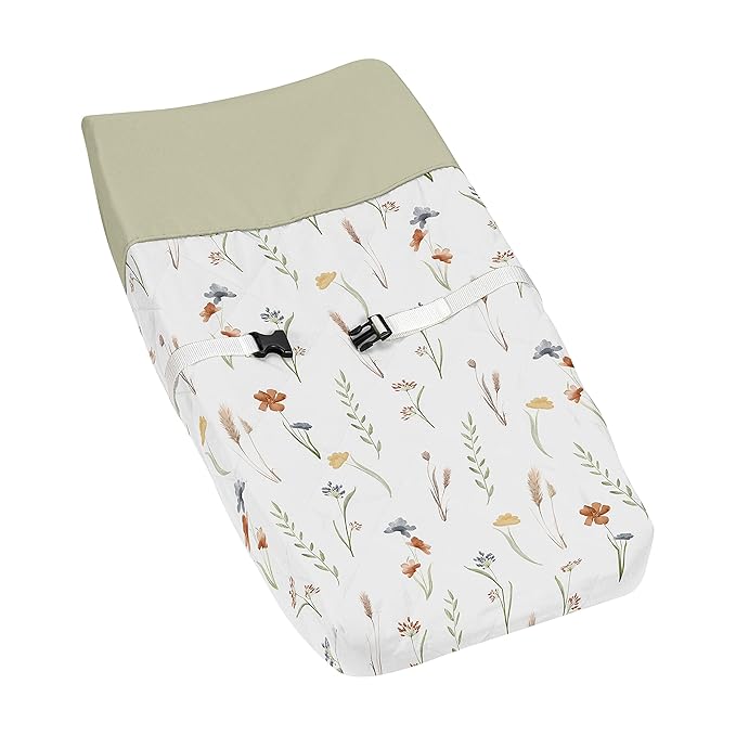 Sweet Jojo Designs Boho Floral Garden Flower Girl Baby Changing Pad Cover Infant Newborn Diaper Table Change Mat Sheet Sage Green Watercolor Bohemian Floral Farmhouse Vintage Shabby Chic Beige Nature