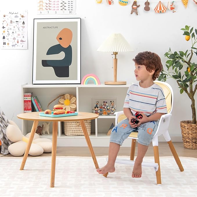 HONEY JOY High Chair, 3-in-1 Eat & Grow Highchair/Booster Seat/Toddler Chair w/Removable Tray, Safety Harness, Steel Legs, PU Cushion and Footrest for Baby, High Chair for Babies and Toddlers (Beige)