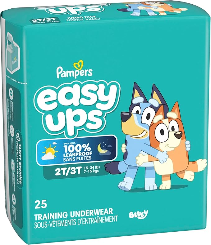 Pampers Training Pants - Easy Ups Boys & Girls Bluey - Size 2T-3T, 25 Count, Children's Potty Underwear (Packaging May Vary)