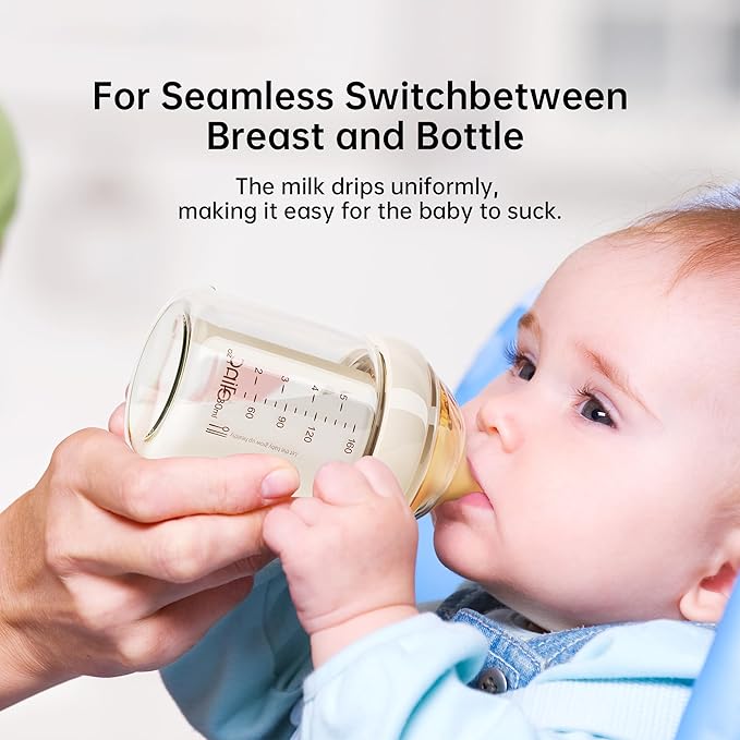 Natural Nursing Glass Baby Bottle - with Anti-Colic Vent System - BPA-Free, 5oz with Medium Flow Nipple, 0-6 Months, 2 Pack (Includes 4pcs Nipples)