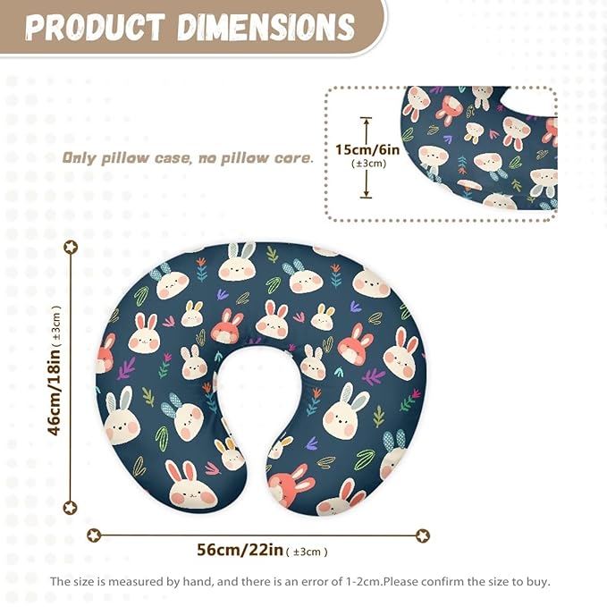Cartoon Rabbit Nursing Pillow Cover Girls, Hand Draw Bunny Plant Leaves Baby Breastfeeding Infant Newborn Pillowcase Nursing Pillow Modern Botanical Original Support Cover