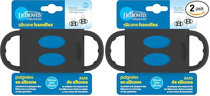 Dr. Brown’s® Milestones™ 100% Silicone Baby Bottle Handles, Wide-Neck, Black, 2 Pack, 4m+