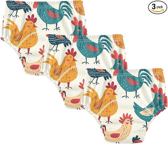 Bolaz Toddler Training Pants, Colorful Cute Chicken Cotton Potty Training Underwear for Baby Boy Girl 3-Pack