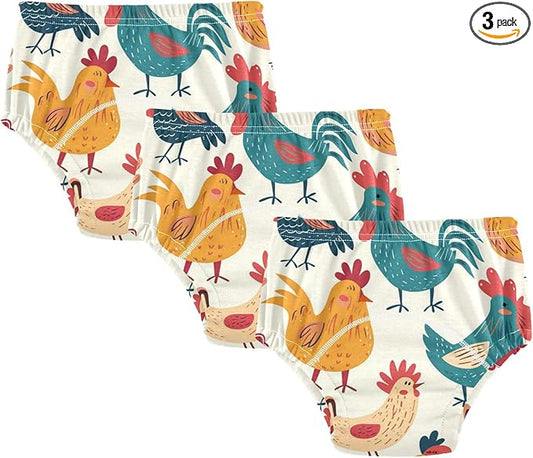 Bolaz Toddler Training Pants, Colorful Cute Chicken Cotton Potty Training Underwear for Baby Boy Girl 3-Pack
