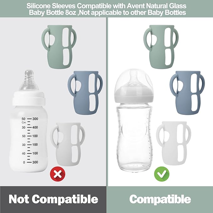 BUSOHA 3 Pack Silicone Sleeves for Avent Baby Bottles - Anti Breakage Baby Bottle Holder with Handle, Compatible with Avent Natural Glass Baby Bottles, 8 OZ