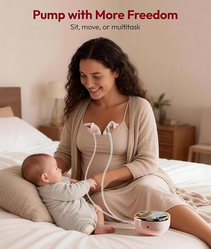 NCVI Wearable Breast Pump, in-Bra Hands-Free Electric Pump with Hospital-Grade -300mmHg Suction, Portable & Rechargeable Breast Pump, 4 Modes 9 Levels for Home, Work & On-the-Go