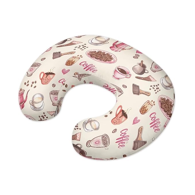 Baby Nursing Pillow Cover Coffee Snack Breastfeeding Pillow Cover Boys Girls, Nursing Pillow Case for Newborn Nursing Pillow Slipcovers for Breastfeeding Moms