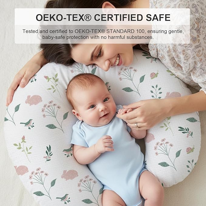 Little Grape Land Muslin Nursing Pillow Covers 2 Pack, 100% Cotton Removable Breastfeeding Pillow Covers, Feeding Pillow Slipcovers for Baby Boys & Girls, (Bunny & Pink)