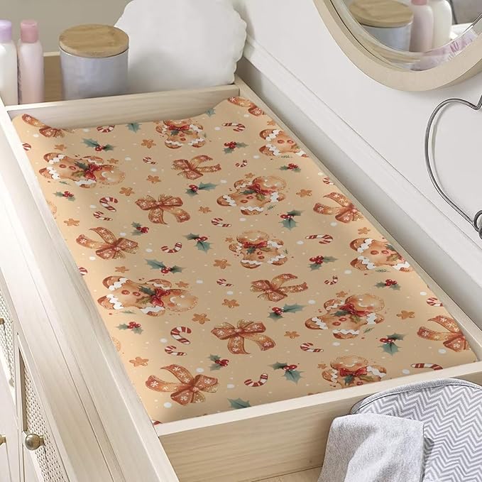Cute Diaper Change Table Covers Gingerbread Man Changing Pad Cover for Baby Breathable Changing Mat Cover for Baby Girls Boys Gift for Christmas