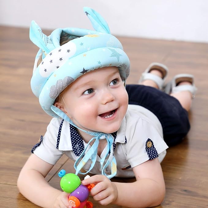 Cute Baby Safety Anti-Bump Walking Helmet, Infant Toddler Anti-Collision Head Cushion Soft Breathable, Kids Anti-Fall Protective Harnesses Cap for Crawling, Walking and Playing (Blue Clouds)