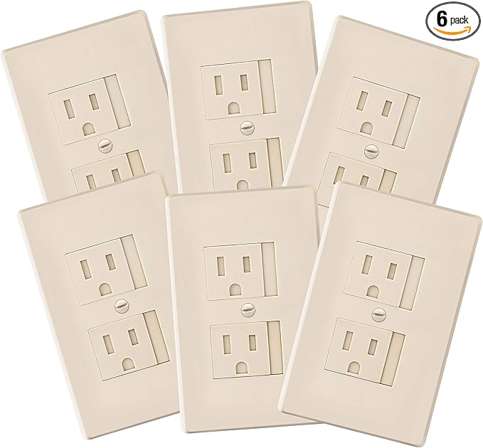 6-Pack Self-Closing Babyproof Outlet Covers - An Alternative To Wall Socket Plugs for Child Proofing Standard Outlets (1 Screw), Beige