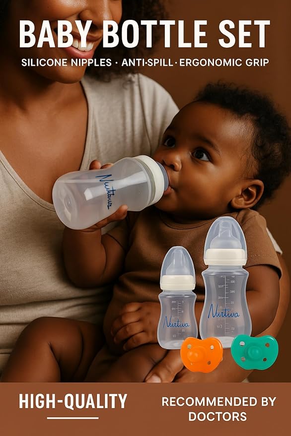 Baby Bottle Set for Breastfed Newborns — 2 Pack (240ml + 300ml) Soft Silicone Anti-Colic Bottles | Natural Latch, Wide Neck | Pacifier Included