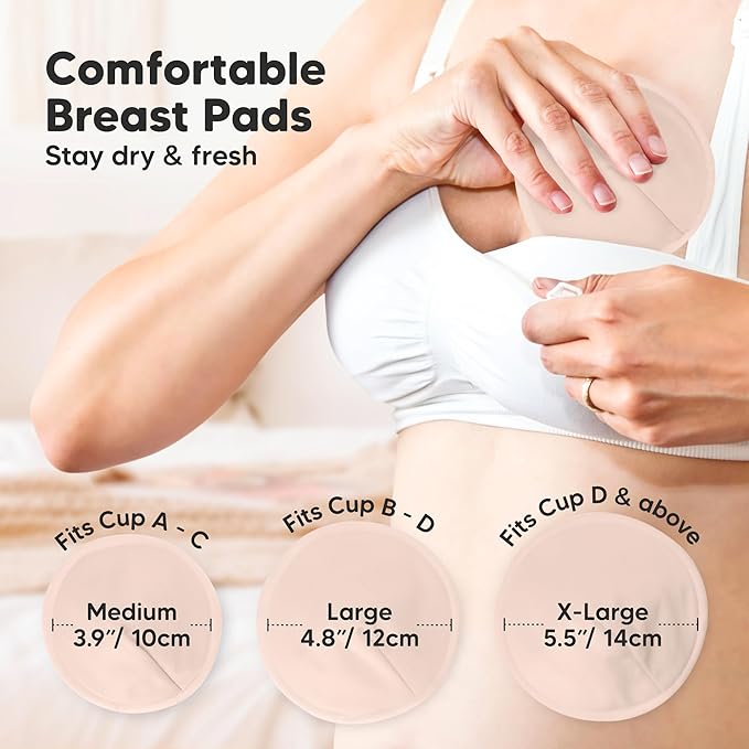 Organic Nursing Pads - 8 Washable Breast Pads for Breastfeeding, Wash Bag, Viscose Derived from Bamboo Reusable Nipple Covers for Breastfeeding Essentials, Soft & Absorbent(Neutrals, L 5")