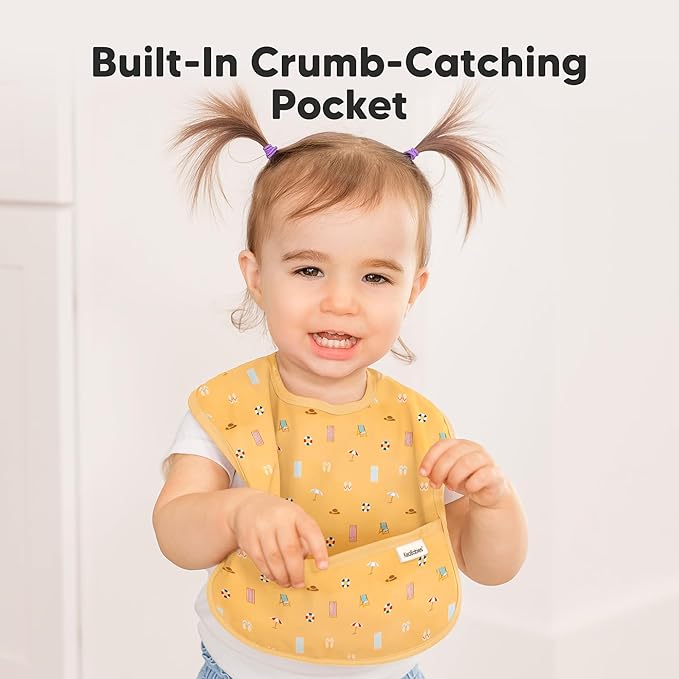 KeaBabies 3-Pack Waterproof Baby Bibs for Eating - Lightweight Toddler Feeding Bibs with Large Food Catcher, Mess Proof, Food-Grade Baby Eating Essentials, Easy to Put On & Clean (Beach Day)