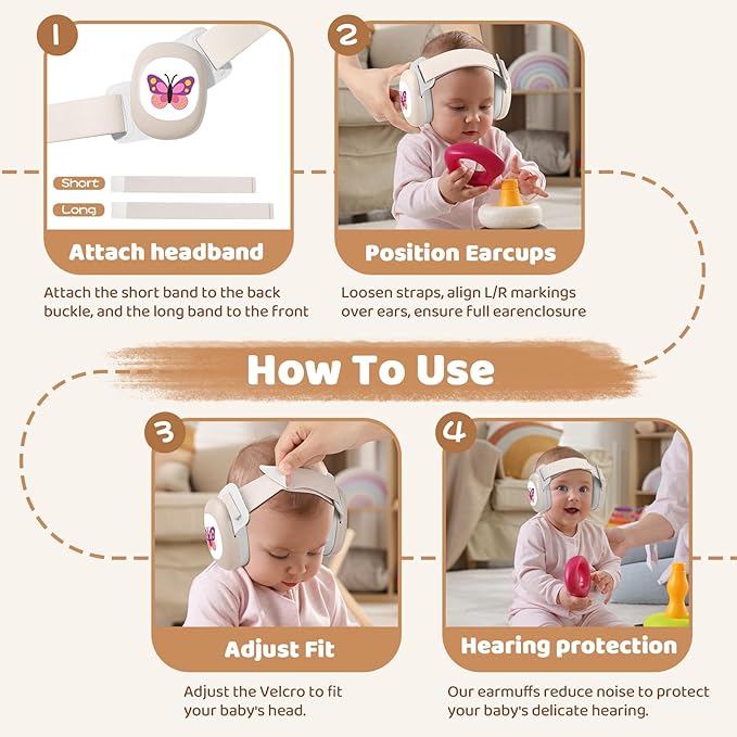 YomauiYee Baby Earmuffs,Baby Noise Cancelling Headphones with Butterfly Pattern, Infant Ear Protection for Toddler 0-48 Months,Infant Travel Essentials for Airplane/Improves Sleep