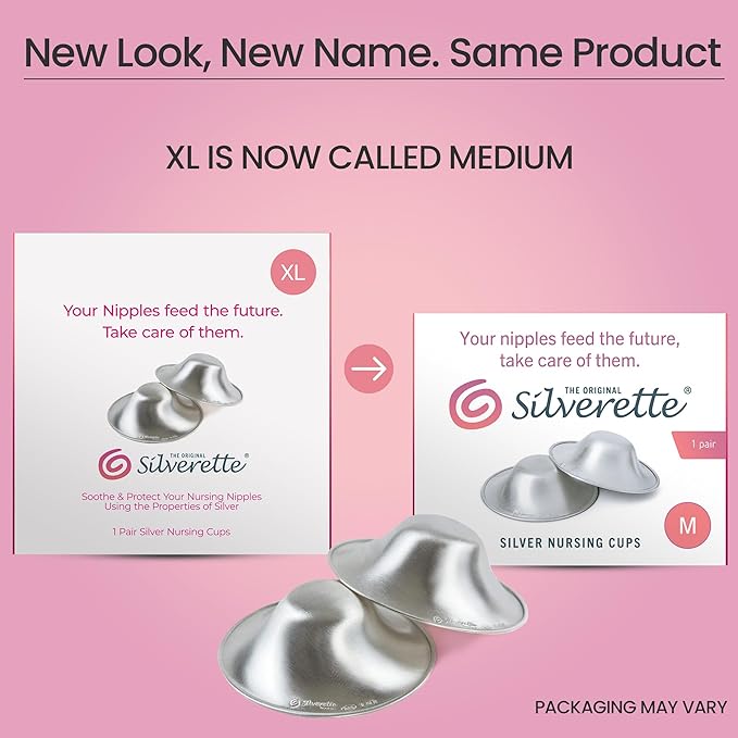 Silverette® The Original Silver Nursing Cups, Nipple Covers for Breastfeeding Essentials, Pure 925 Silver Nipple Shields