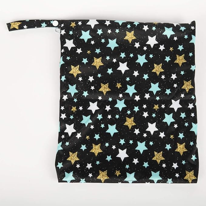 Wet Bag Baby Cloth Diaper Nappy Bag Reusable Washable With Two Zippered Pockets (Stars)