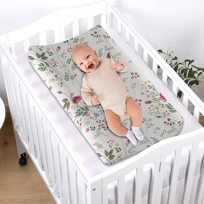 Breathable Diaper Changing Pad Cover for Baby Girls and Boys, Soft Changing Table Sheets 16 * 32 Inches, Classic Flower