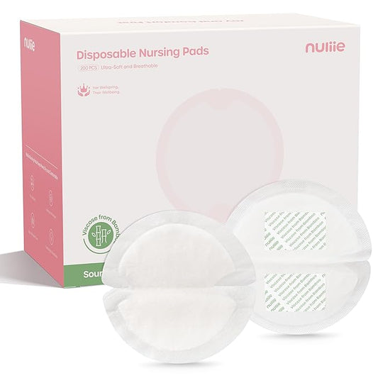 Nuliie Viscose-from-Bamboo Disposable Nursing Pads 200 Count, Ultra-Breathable Breast Pads for Breastfeeding, Absorbent & Stay Dry, Leakproof, Individually Wrapped