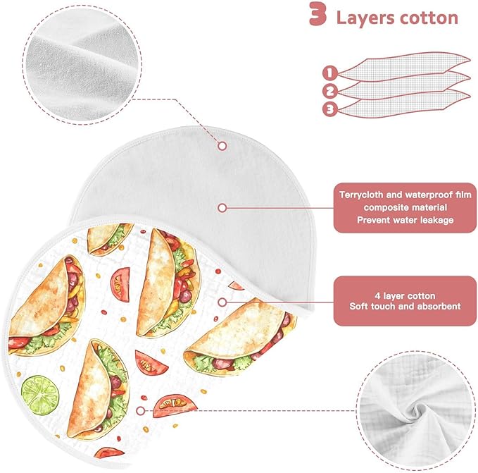 vvfelixl Cartoon Spicy Mexican Tacos Burp Cloths for Baby Boy Girls Baby Washcloths Burp Rags 1 Pack