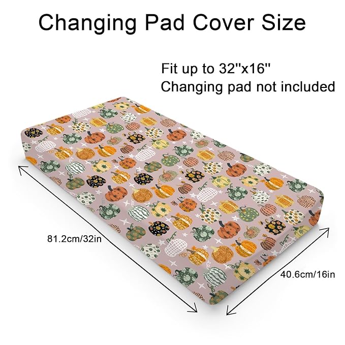 Vintage Fall Pumpkins Floral Baby Changing Pad Covers Autumn Harvest Diaper Changing Table Sheets for Boy Girl Thanksgiving Soft Breathable Stretch Baby Change Pad Table Mats 32''x16''