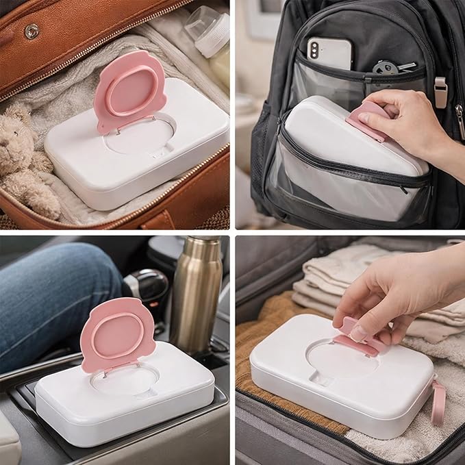 PandaEar 2 Pack Portable Baby Wipes Dispenser | Refillable Wet Wipe Case with Secure Lid and Carrying Strap for Travel, Diaper Bag, Car, and Nursery, Bear, Pink/Green