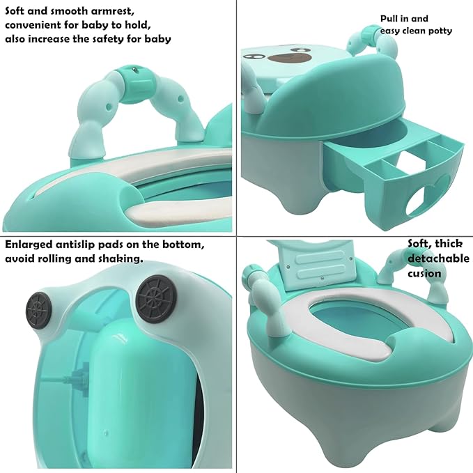 HTTMT- Baby Kids Green Bear Portable Potty Training Toilet Seat With Pad Toddler Lovely Toilet Comfortable Soft Seat Stool Chair [P/N: ET-BABY003-GREEN]