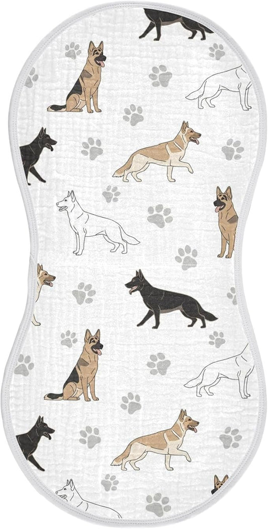 1 Pack Muslin Burp Cloths German Dogs Paw White Cotton Baby Burp Cloths Extra Absorbent and Soft Burping Cloth for Baby Boys Girls 22x11 Inch