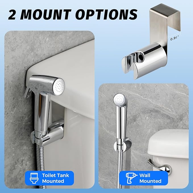 Handheld Bidet Sprayer for Toilet, Bidet Sprayer Kit with Stainless Steel Hose for Feminine Wash, Adjustable Water Pressure Handheld Sprayer for Cloth Diaper Wash (Chrome Silver)