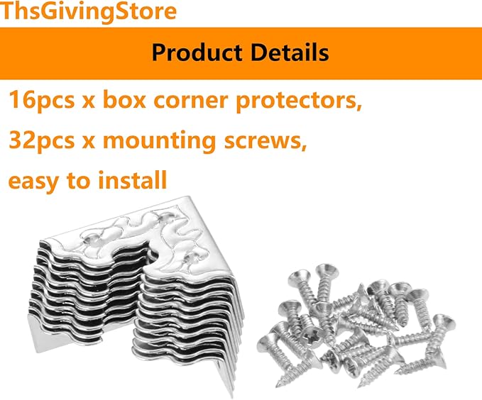 16 Pcs Table Corner Protectors, Silver Metal Antique Decorative Furniture Edge Corner Guards, 0.98x0.98x0.35inch Corner Pads Box Corner Decorative Edge Protector