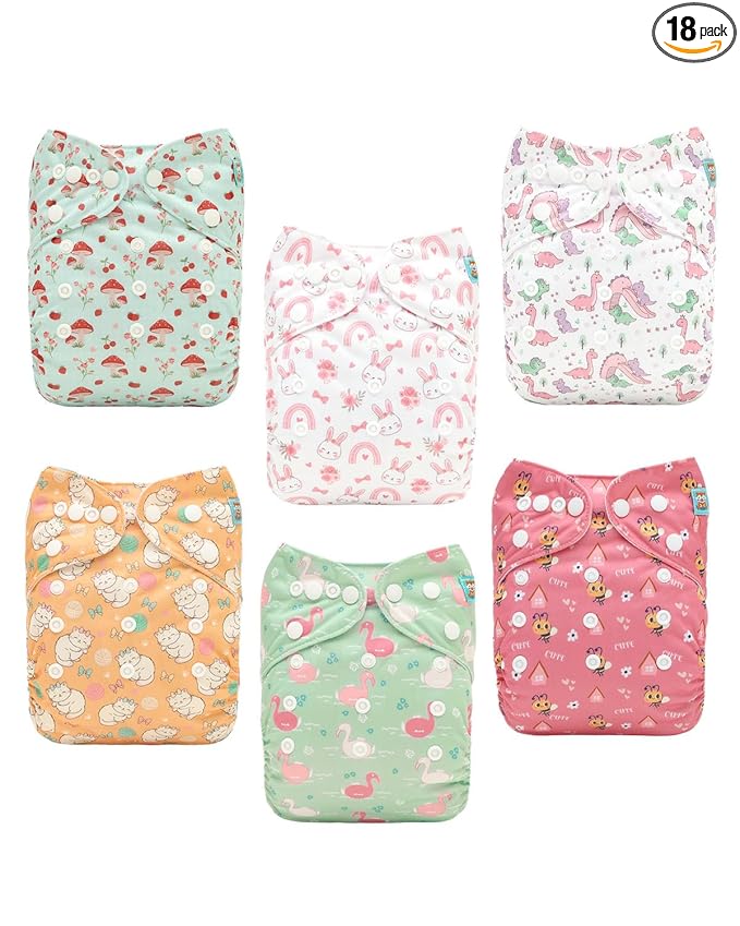 ALVABABY Baby Cloth Diapers 6 Pack with 12 Inserts Cloth Diaper Covers Adjustable Washable Reusable for Baby Girls and Boys 6DM139A
