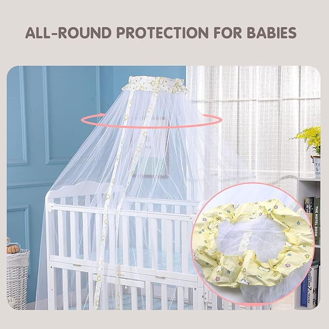Crib Dome Mosquito Net, Universal 160x450cm Lace Decorative Toddler Bed Crib Canopy Netting for Baby Cribs, Breathable Mesh to Keep Mosquitos Away
