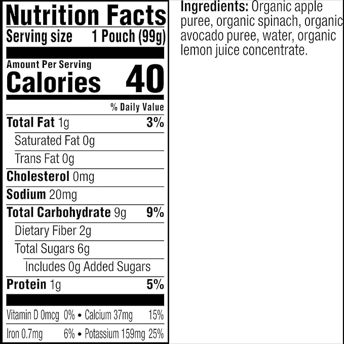 Plum Organics - 6+ Months Organic Baby Food - Apple, Spinach, & Avocado - Non-GMO - Fruit & Veggie Blends On-The-Go Pouches for Baby & Toddler Meals - Quality Tested Ingredients - 3.5 oz (Pack Of 12)