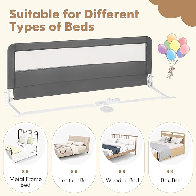 Costzon Bed Rail for Toddlers, 2 PCS Extra Long Swing Down Safety Bed Guards w/Straps for Convertible Crib, Kids Twin, Double, Full Size, Queen & King Bed, Folding Bed Rails for Baby (59-Inch, Gray)
