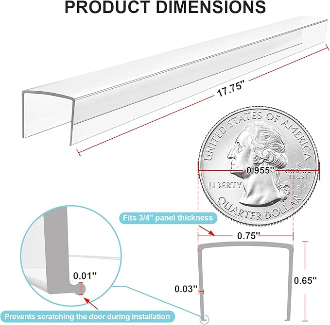 12 Pack Cabinet Protectors for Kitchen Cabinets, 18" Length Clear Cabinet Door Protector Edge Guard 3/4" Thick for Kitchen Drawer Fronts, Slip-On Plastic Edge Guard to Protect Sink & Trash Drawer