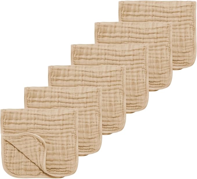 Muslin Solid Burp Cloths 100% Cotton Large 18''x10'' Extra Soft and Absorbent Multifunctional 6 Pack Baby Burping Cloth for Unisex Boys Girls (Khaki)