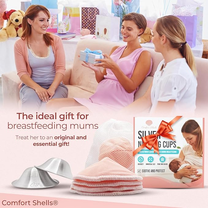 Comfort Shells® 999 Silver Nursing Cups & Washable Breast Pads | Silver Nipple Shields for Breast Feeding Moms | Soothe, Heal & Protect Sore or Cracked Nipples