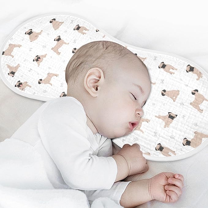 Muslin Baby Burp Cloths, Cute Pug Puppy Dogs Muslin Baby Rags Comfy Soft Absorbent in for Newborn Boys and Girls 4 Piece 22 x 11 Inch