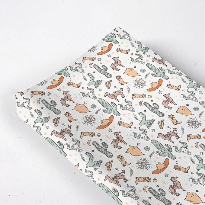 Western Cactus Horse Cow Skull Native Sun Moon Stars American Pattern Baby Changing Pad Cover, Unisex Western Nursery Diaper Changing Table Pad Mat Sheet for Boys Girls-16x32
