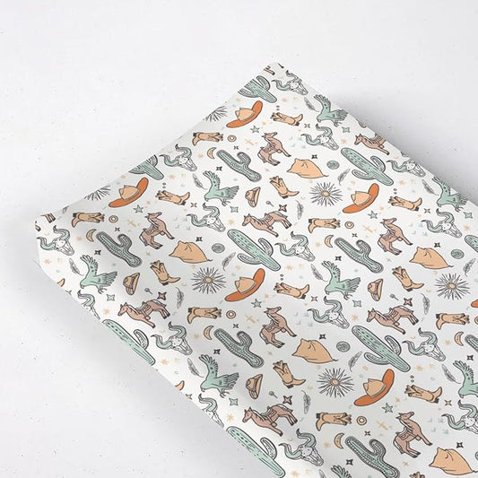 Western Cactus Horse Cow Skull Native Sun Moon Stars American Pattern Baby Changing Pad Cover, Unisex Western Nursery Diaper Changing Table Pad Mat Sheet for Boys Girls-16x32