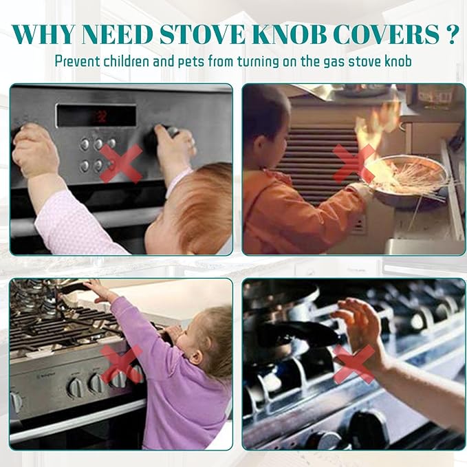 5-Pack Stove Knob Safety Covers, Childproof Gas Stove Knob Locks, Upgraded Dual-Press Design, Universal Fit for Most Stoves,Water/Oil Resistant, High Temperature Resistant (Black)
