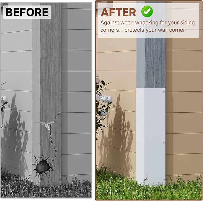 BJADE'S Aluminum Siding Corners Metal Corner Guards for Vinyl Siding,Outside Weed Whacking Protection，3 3/8'' x 3 3/8'' x 15 3/4'',2 Pack