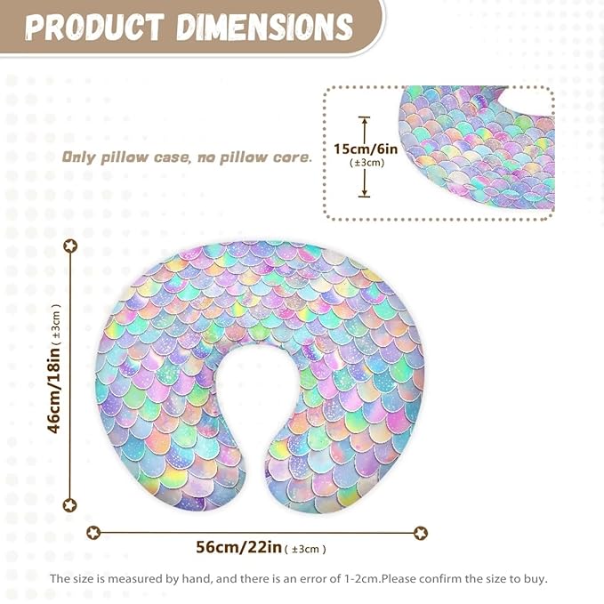 Shiny Mermaid Scales Nursing Pillow Case for Newborn Breastfeeding Pillow Slipcover for Baby Boys & Girls Fits Snug On Infant Washable & Breathable