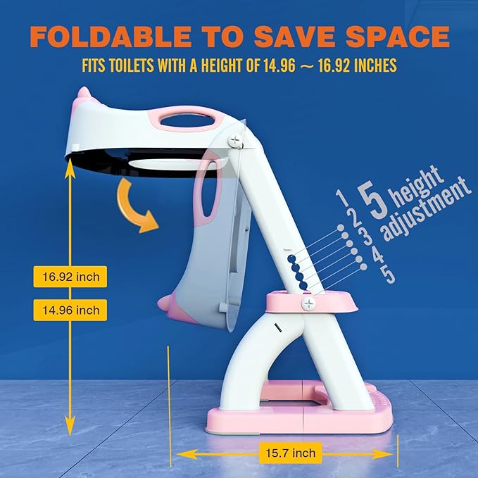 Potty Training Seat with Step Stool Ladder, Toddler Toilet Seat for Boys Girls, Adjustable 6 Heights Fits Round & Elongated Toilets, Anti-Slip Pads & Leak-Proof Guard