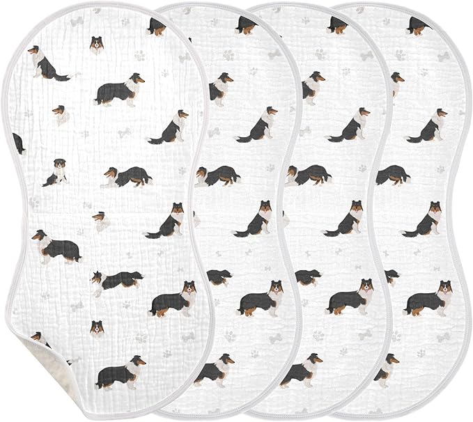 vvfelixl Baby Burp Cloths Rough Collie Dog Baby Newborn Cotton Burping Cloths Set Baby Washcloths 4 Pack